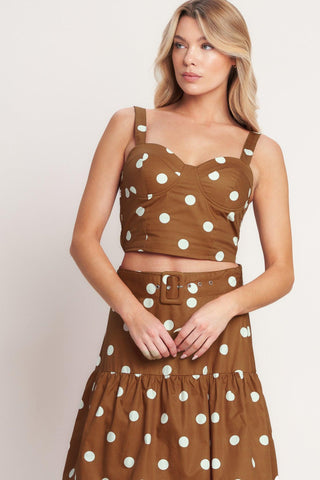 BROWN SUGAR DOT WOVEN BUSTIER TOP - Glamourous Grace