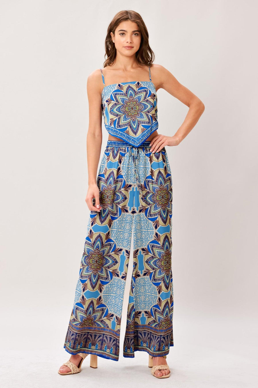 AZURE MANDALA WOVEN SCARF TOP AND PANT SET - Glamourous Grace