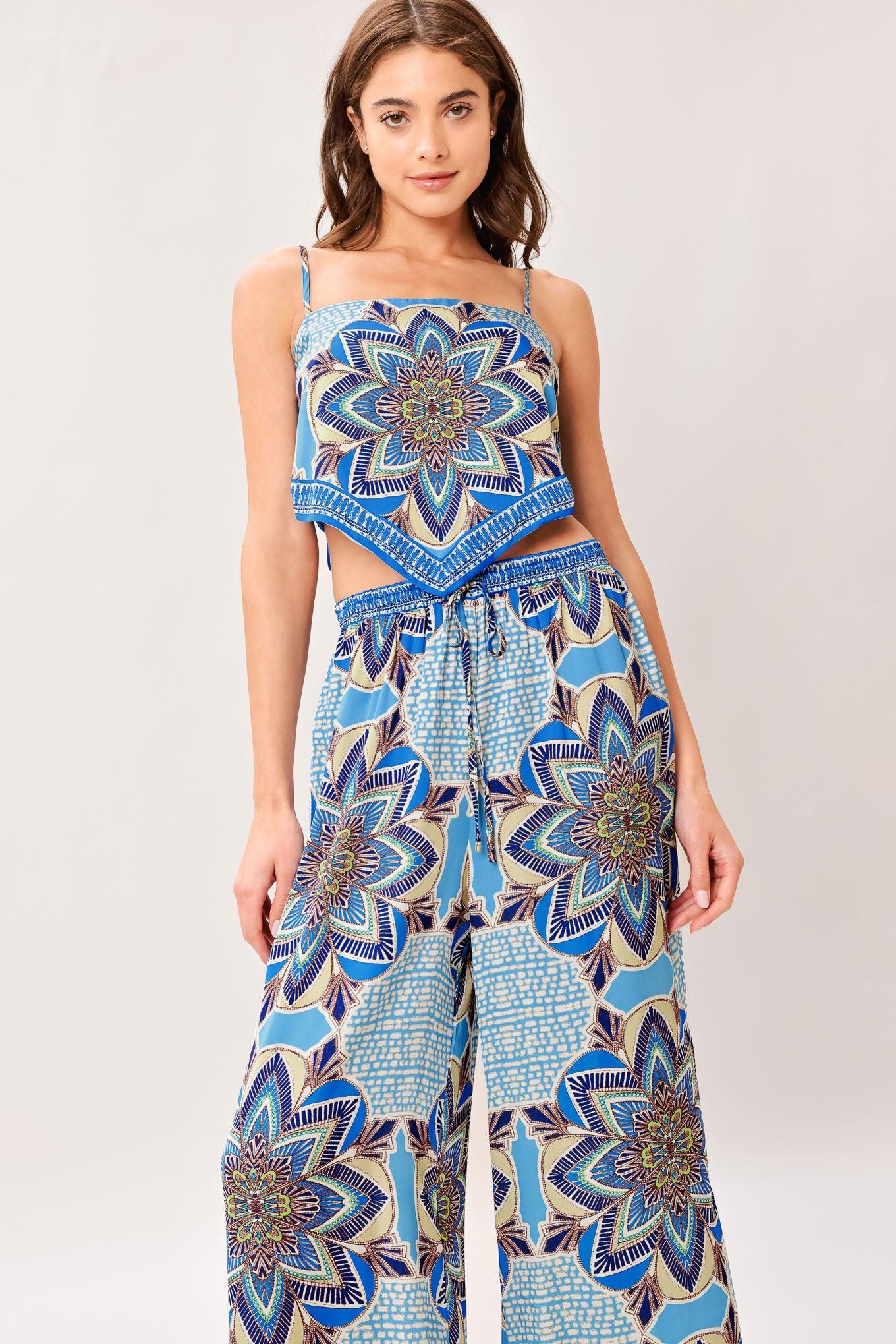 AZURE MANDALA WOVEN SCARF TOP AND PANT SET - Glamourous Grace