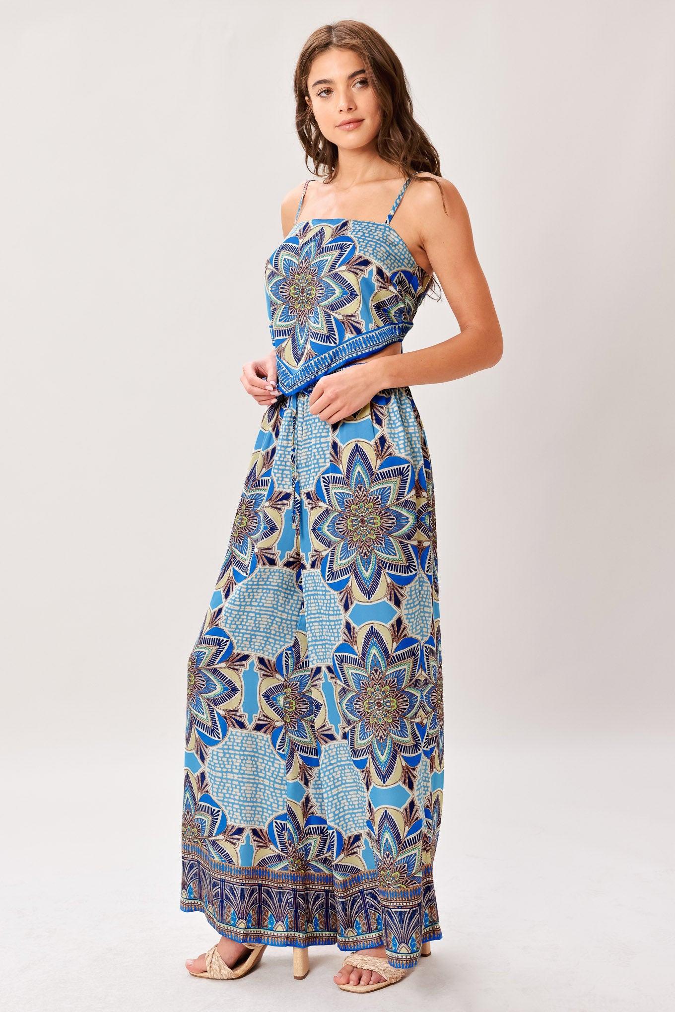 AZURE MANDALA WOVEN SCARF TOP AND PANT SET - Glamourous Grace