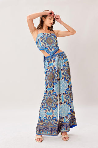 AZURE MANDALA WOVEN SCARF TOP AND PANT SET - Glamourous Grace