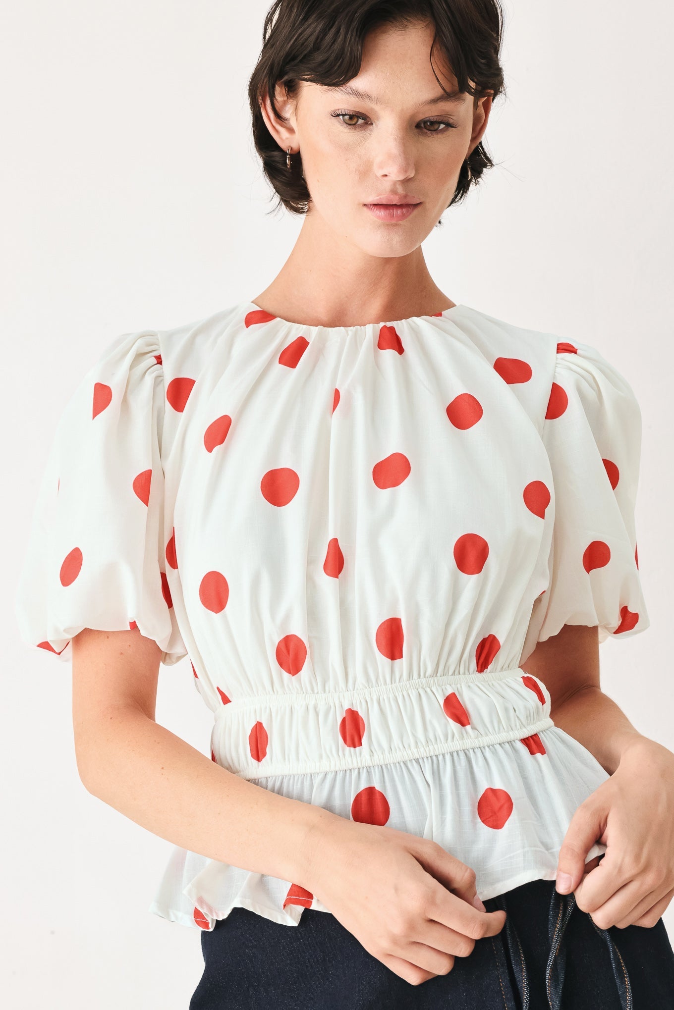 CHERRY KISS POLKA DOT WOVEN TOP - Glamourous Grace