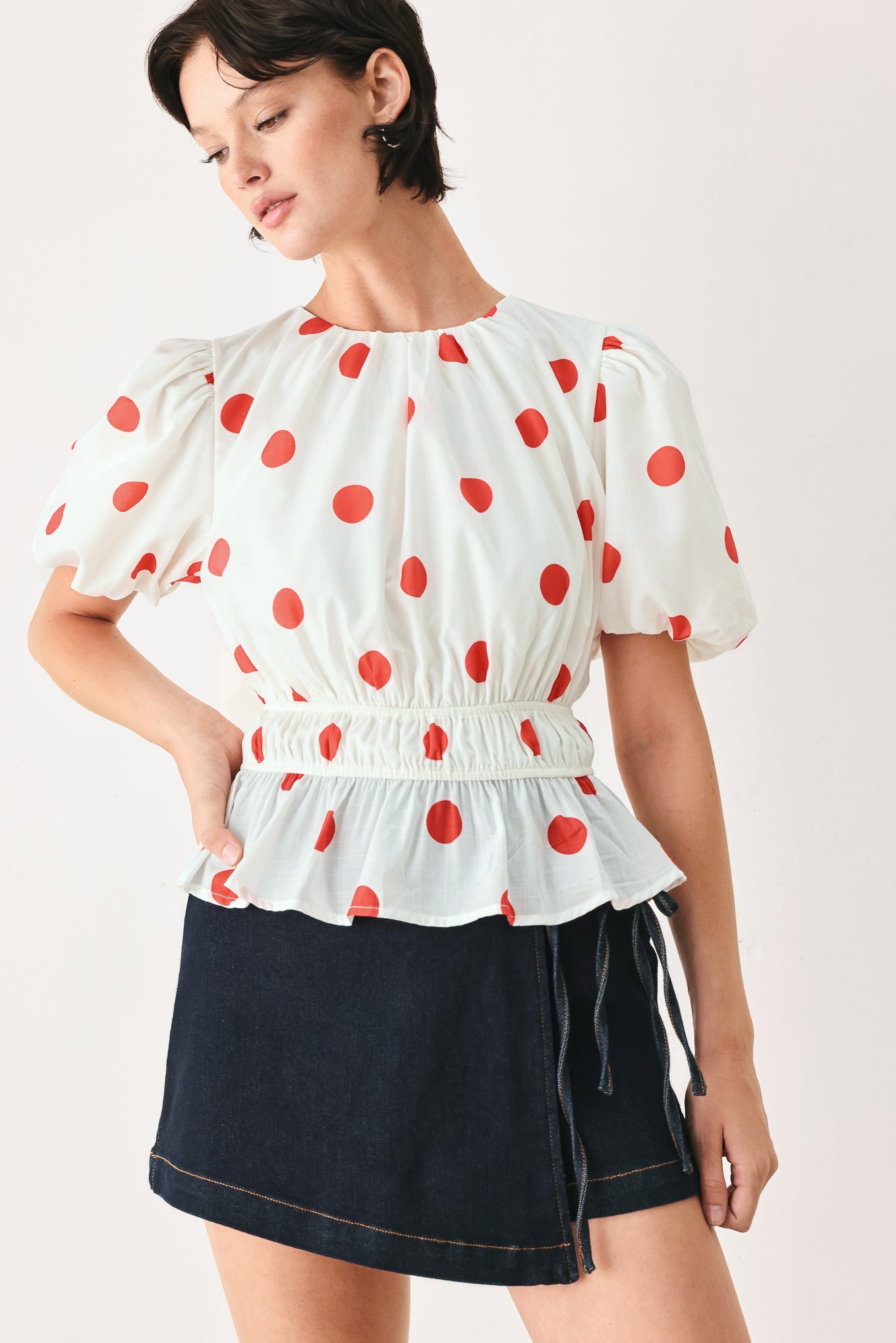 CHERRY KISS POLKA DOT WOVEN TOP - Glamourous Grace