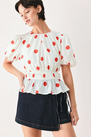 CHERRY KISS POLKA DOT WOVEN TOP - Glamourous Grace
