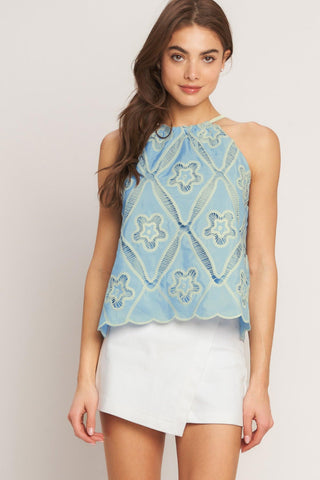 SKY LACE SUMMER HALTER WOVEN TOP - Glamourous Grace