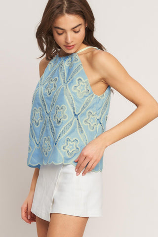 SKY LACE SUMMER HALTER WOVEN TOP - Glamourous Grace