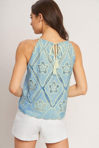 SKY LACE SUMMER HALTER WOVEN TOP - Glamourous Grace