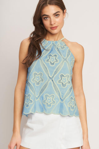 SKY LACE SUMMER HALTER WOVEN TOP - Glamourous Grace