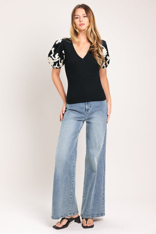 BLACK BLOOM KNIT TOP - Glamourous Grace