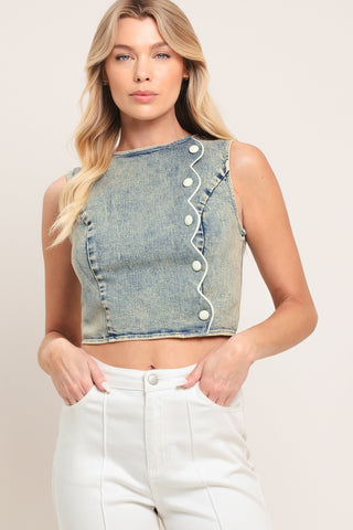 SWEET DETAIL DENIM CROP TOP - Glamourous Grace