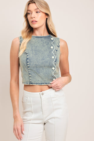 SWEET DETAIL DENIM CROP TOP - Glamourous Grace