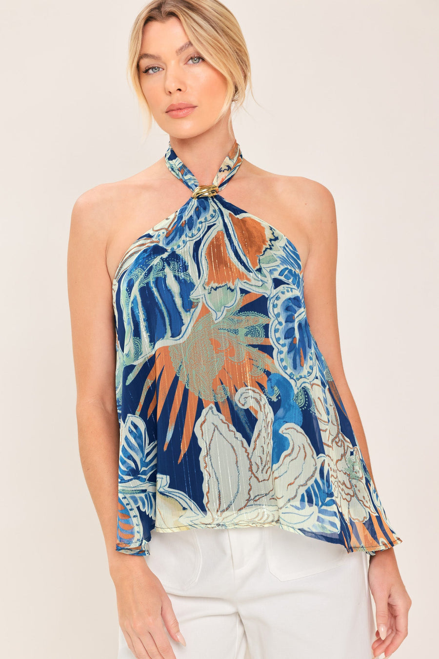 BLUE LAGOON WOVEN HALTER TOP - Glamourous Grace
