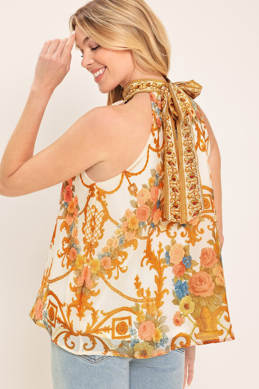 ANTIQUE BLOOM WOVEN HALTER TOP - Glamourous Grace