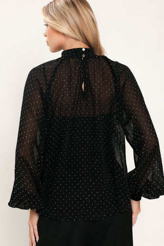 NOIR RADIANCE BLACK EMBELLISHED RAGLAN-SLEEVE TOP