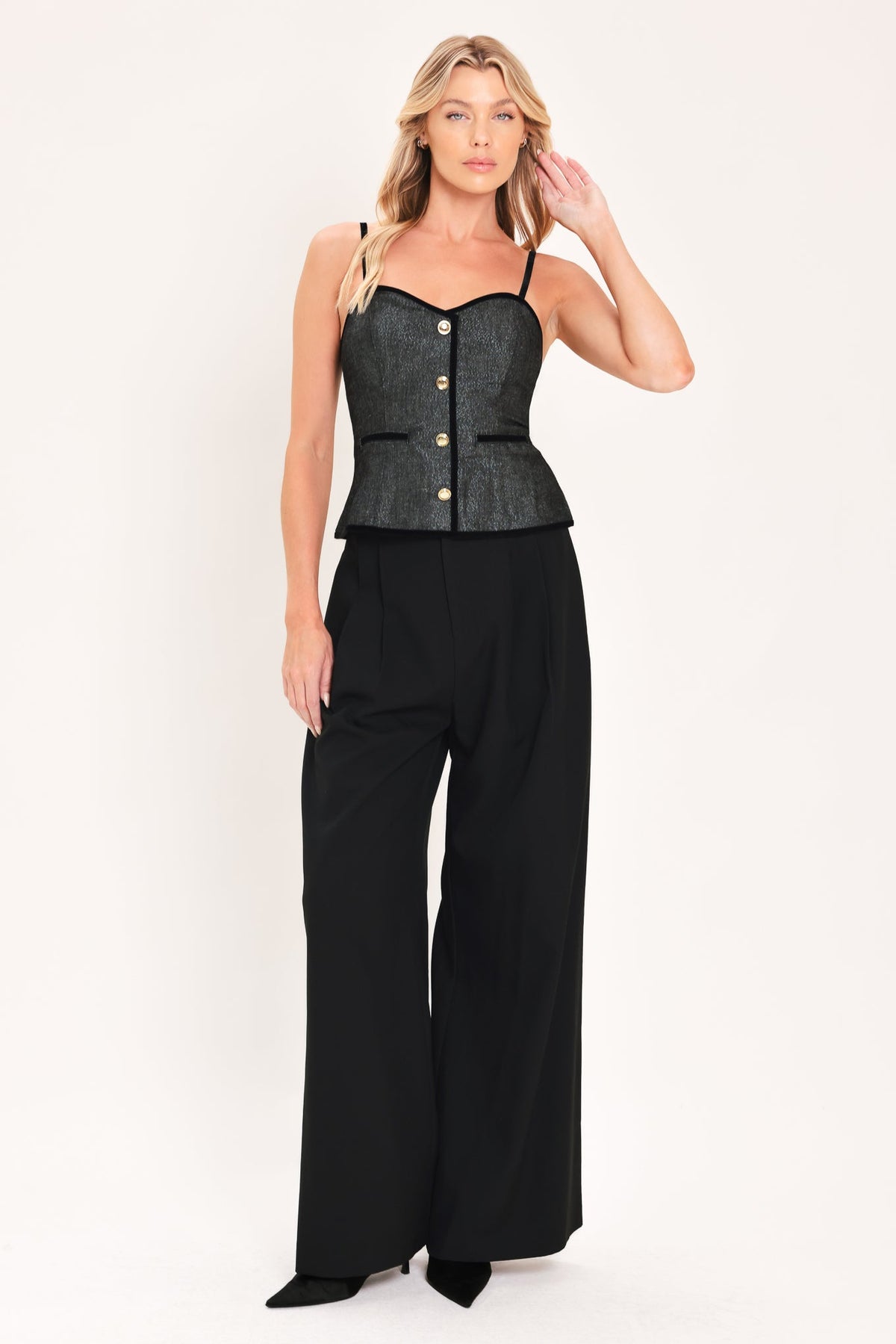 METALLIC HOURGLASS WOVEN TOP - Glamourous Grace