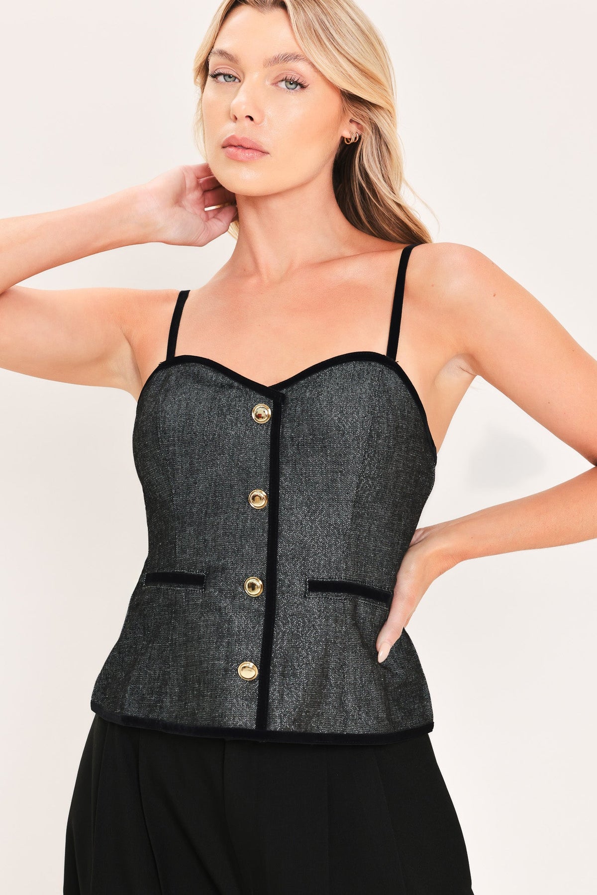METALLIC HOURGLASS WOVEN TOP - Glamourous Grace
