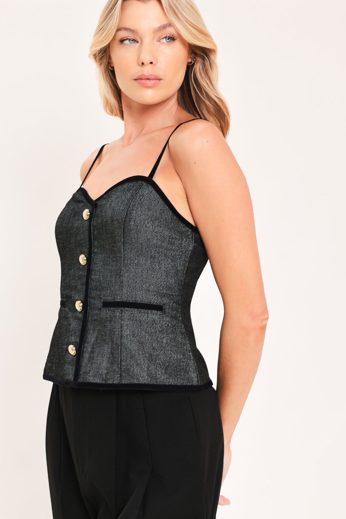 METALLIC HOURGLASS WOVEN TOP - Glamourous Grace
