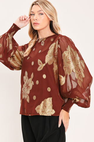 MAHOGANY PETAL SPARK WOVEN TOP