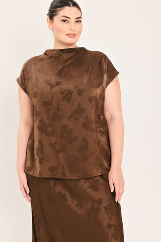 CHOCOLATE FLORAL WOVEN JACQUARD TOP - Glamourous Grace