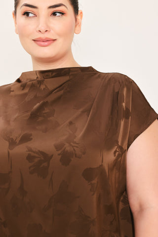 CHOCOLATE FLORAL WOVEN JACQUARD TOP - Glamourous Grace