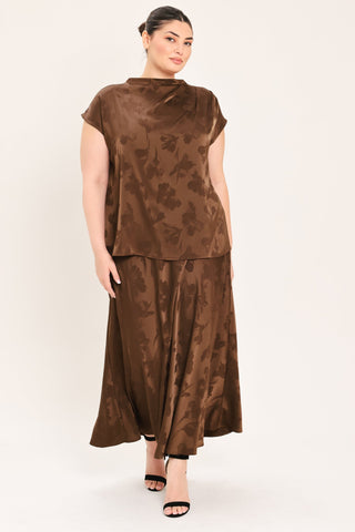 CHOCOLATE FLORAL WOVEN JACQUARD TOP - Glamourous Grace