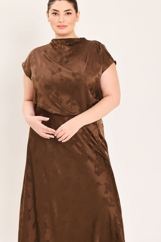 CHOCOLATE FLORAL WOVEN JACQUARD TOP - Glamourous Grace
