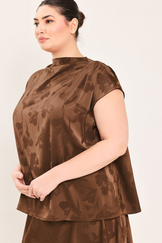 CHOCOLATE FLORAL WOVEN JACQUARD TOP - Glamourous Grace