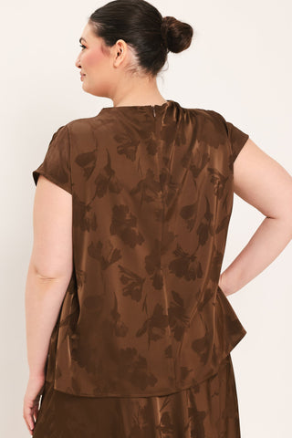 CHOCOLATE FLORAL WOVEN JACQUARD TOP - Glamourous Grace