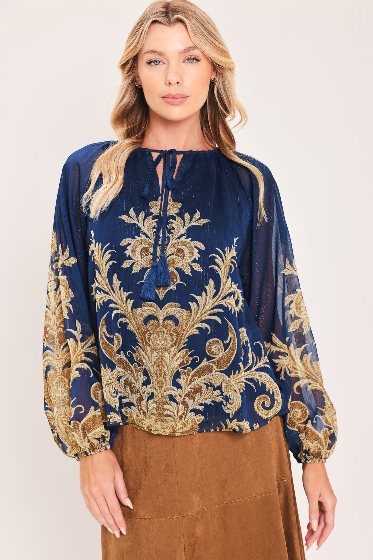 MIDNIGHT HERITAGE FLOW WOVEN TOP - Glamourous Grace