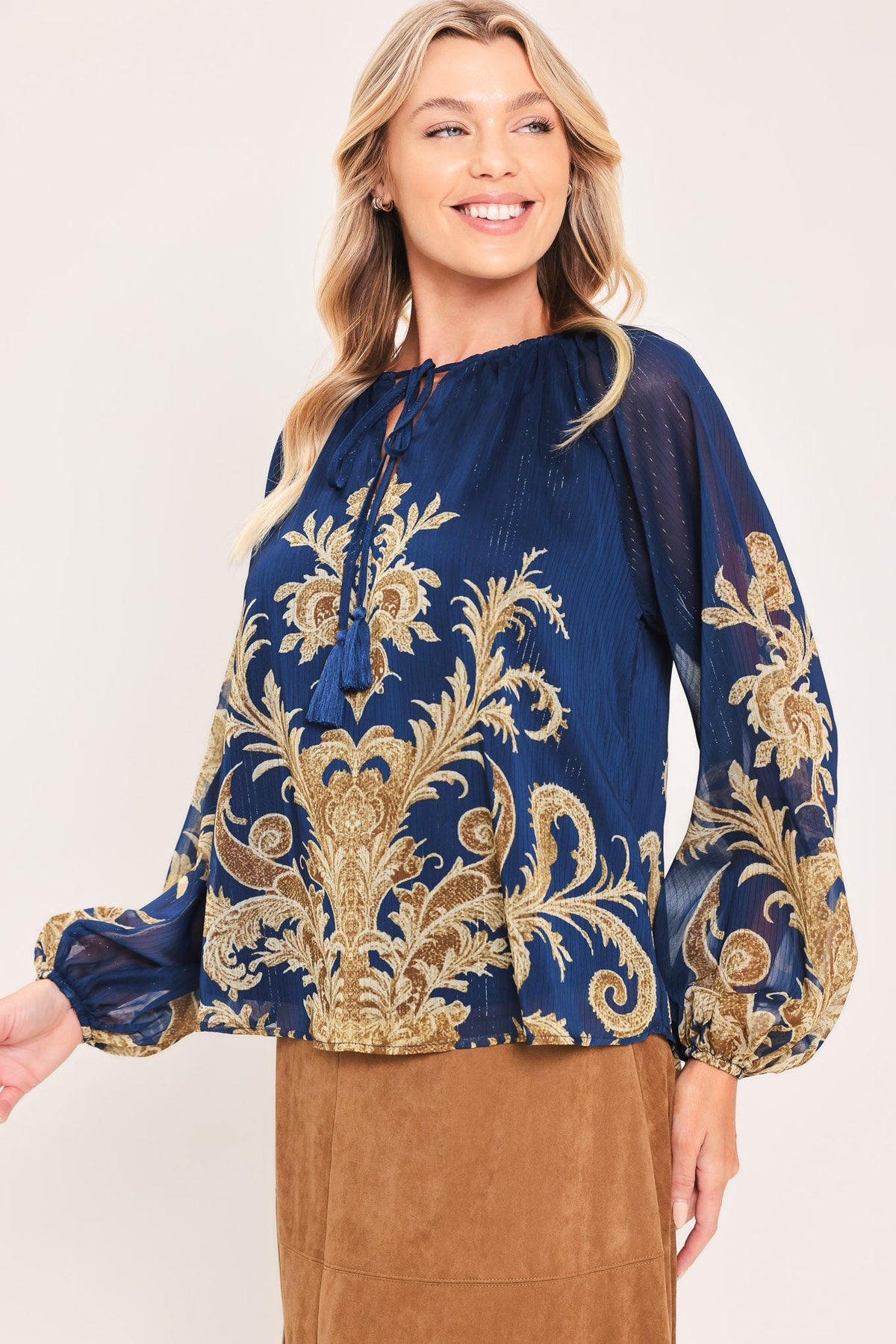 MIDNIGHT HERITAGE FLOW WOVEN TOP - Glamourous Grace