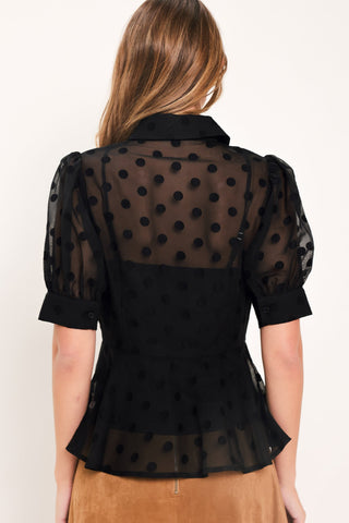 POLKA VEIL ROMANCE WOVEN TOP