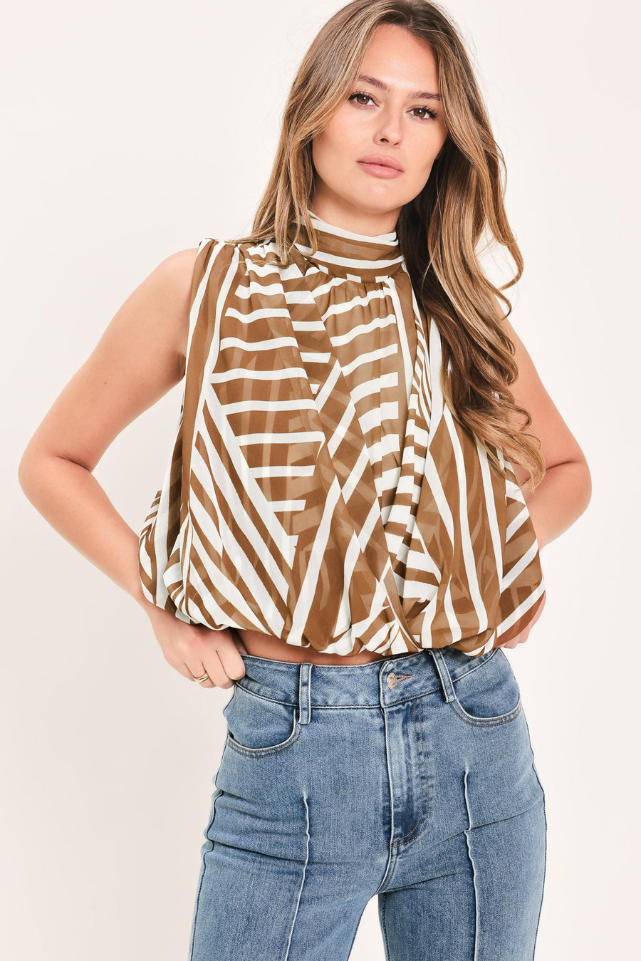 LATTE RIBBON RHAPSODY WOVEN TOP - Glamourous Grace