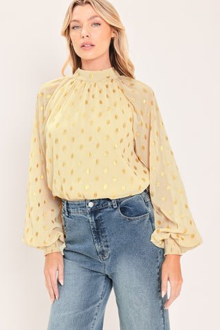 VANILLA GOLDEN HAZE FOIL WOVEN TOP