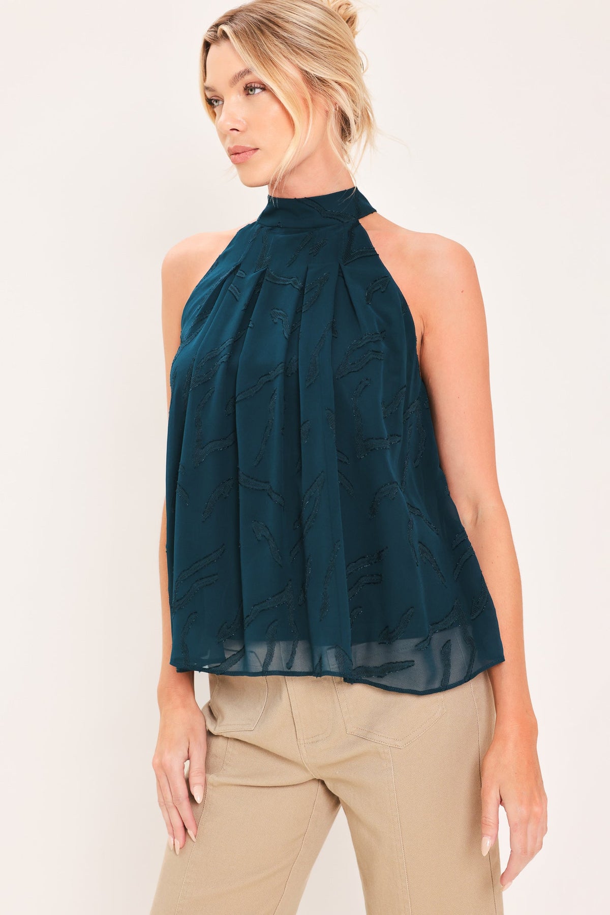 TEAL SHADOW SWAY WOVEN JACQUARD TOP - Glamourous Grace