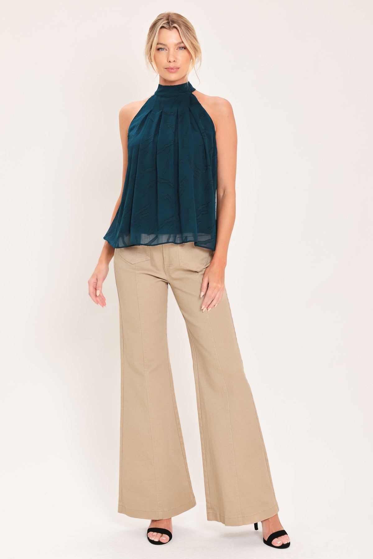 TEAL SHADOW SWAY WOVEN JACQUARD TOP - Glamourous Grace