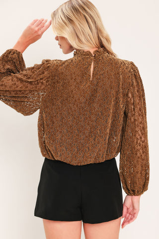 AUBURN SHIMMER MUSE WOVEN VELVET LACE TOP