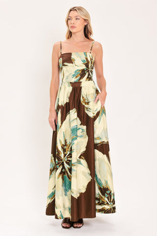 CREAM BOTANIC SWEEP WOVEN CROP TOP AND FULL SKIRT SET