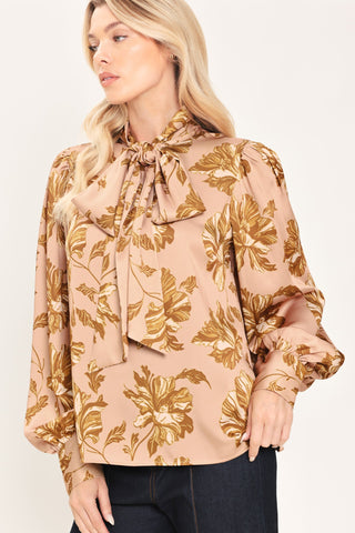 MAUVE MOMENT MAUVE PRINTED TIE-FRONT BLOUSE