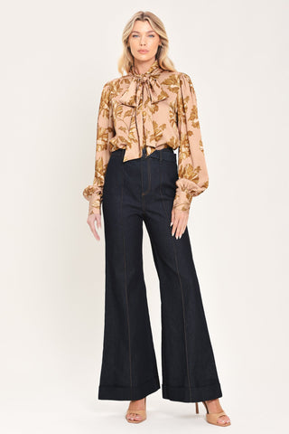 MAUVE MOMENT MAUVE PRINTED TIE-FRONT BLOUSE