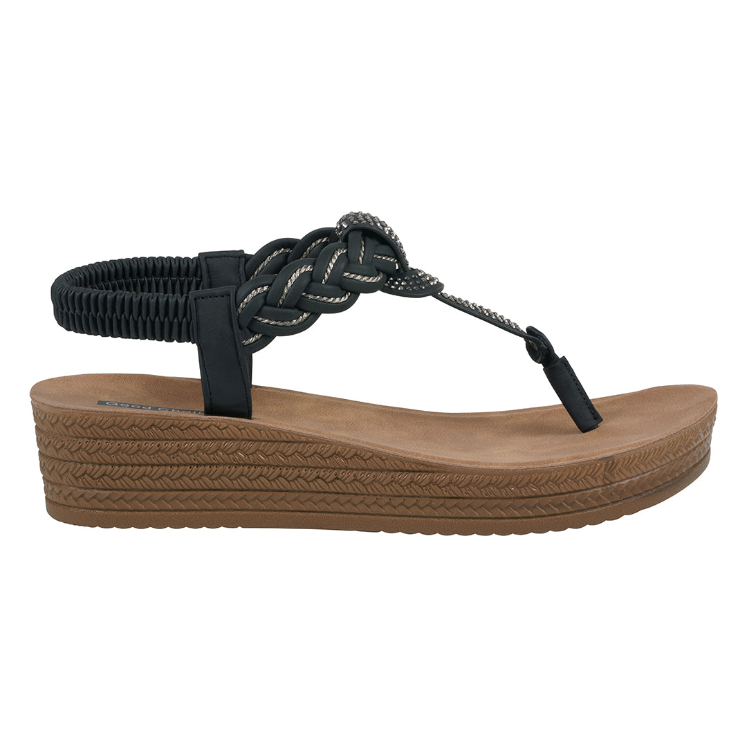 Women's Ivana Black Embellished Cross Strap Wedge Sandals - Glamourous Grace