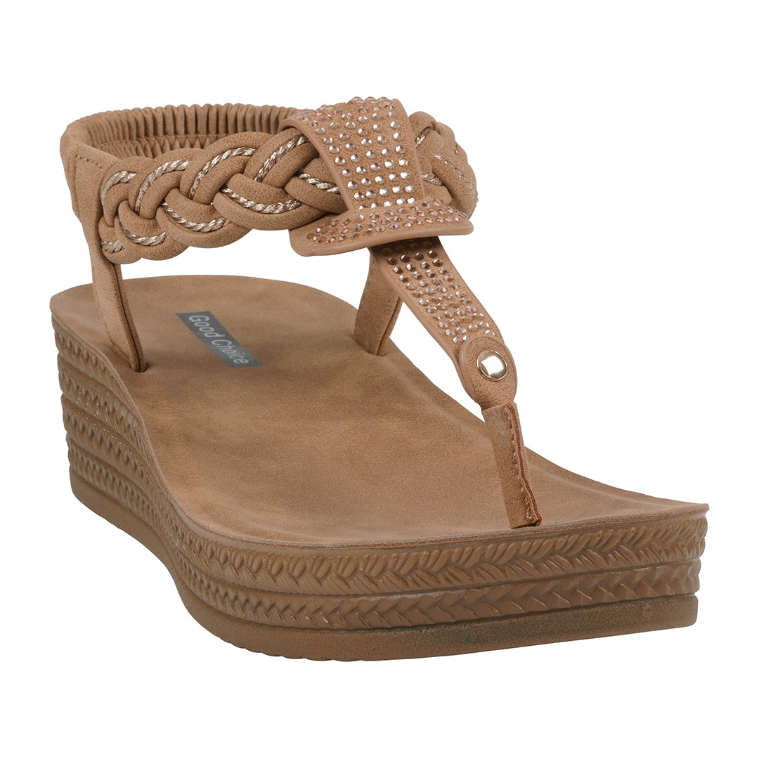 Women's Ivana Tan Embellished Cross Strap Wedge Sandals - Glamourous Grace