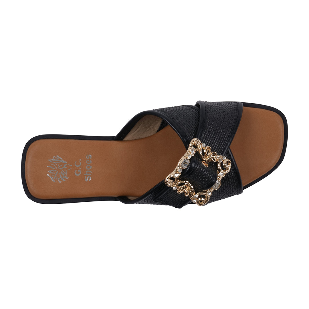 Women's Ivy Black Woven Flat Sandals - Glamourous Grace