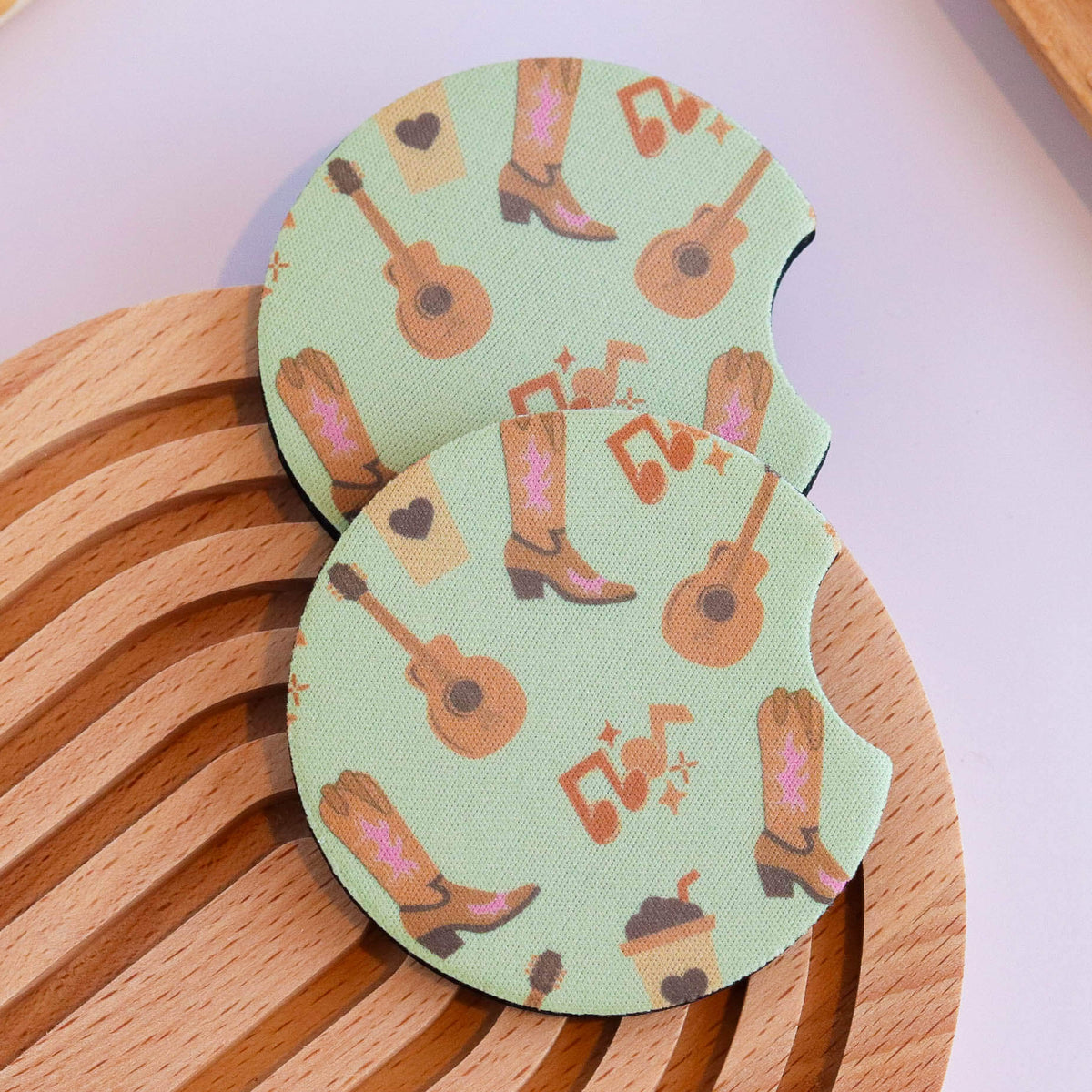 Iced Coffee and Country Music Car Coaster (Set of 2) - Glamourous Grace