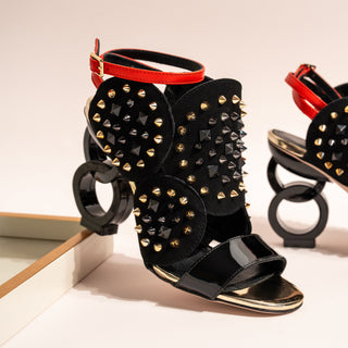 The Infanta Black Spike Leather Ankle Strap Women Sandal - Glamourous Grace