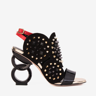 The Infanta Black Spike Leather Ankle Strap Women Sandal - Glamourous Grace