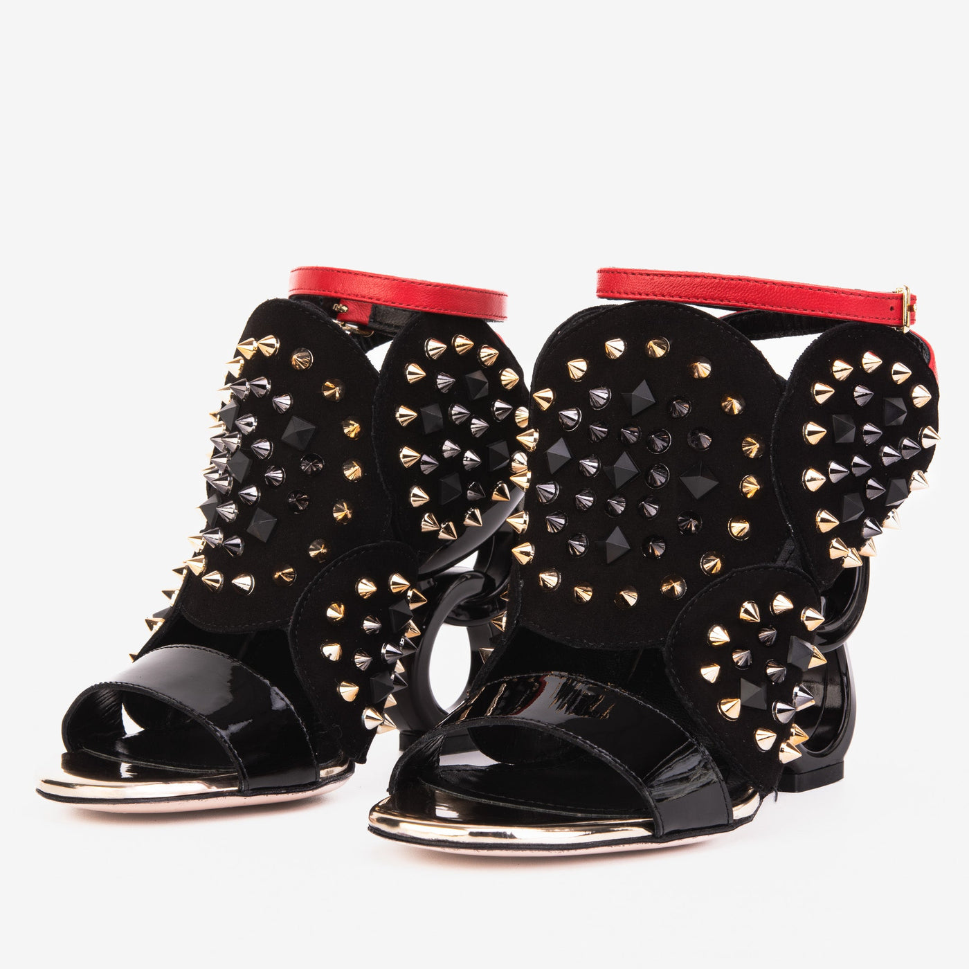 The Infanta Black Spike Leather Ankle Strap Women Sandal - Glamourous Grace
