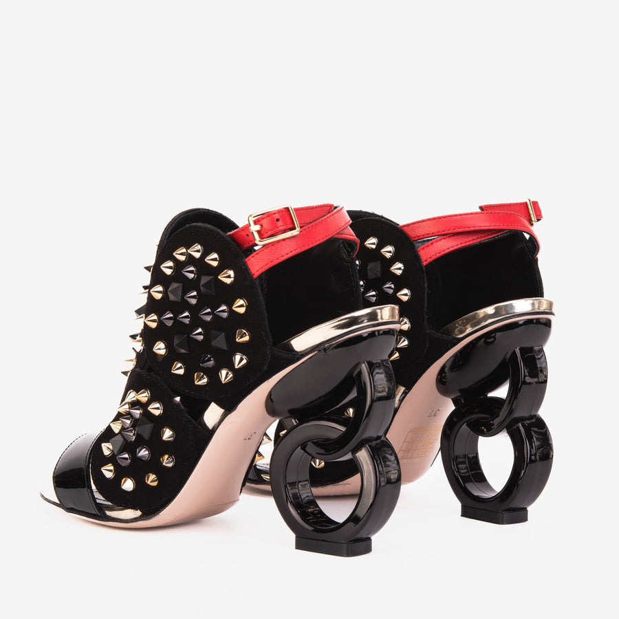The Infanta Black Spike Leather Ankle Strap Women Sandal - Glamourous Grace