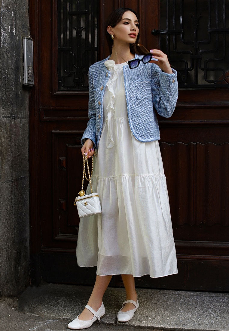 Albi Patent Toe Cap Tweed Mary Janes In White - Glamourous Grace