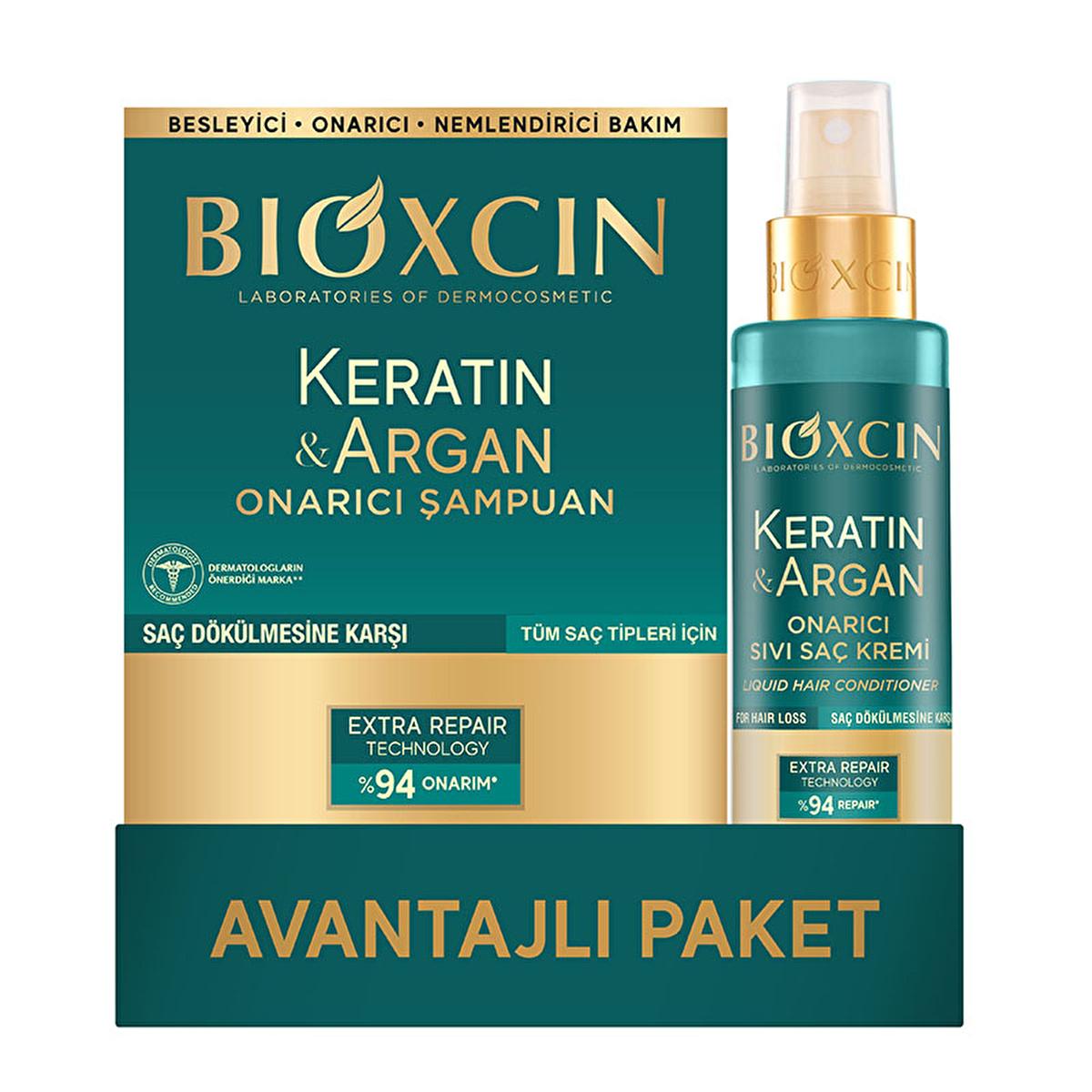 Bioxcin Keratin & Argan Oil Hair Repair Set: Shampoo & Leave-In Conditioner for Damaged Hair, Anti Hair Loss & Intense Hydration - Glamourous Grace