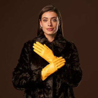 Isabella (yellow) - Italian lambskin leather gloves with luxurious cashmere lining - Glamourous Grace